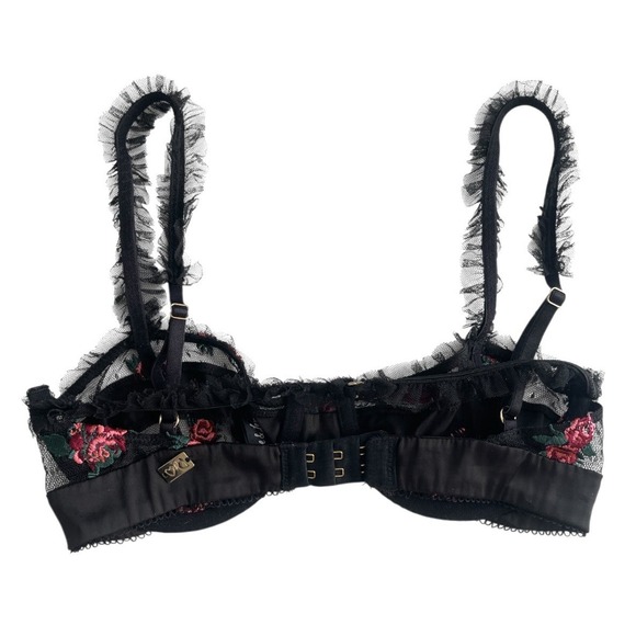 VS For Love & Lemons Sheer Black Bra Rosebud Lace Embroidered XXS Dark Coquette - Picture 12 of 16